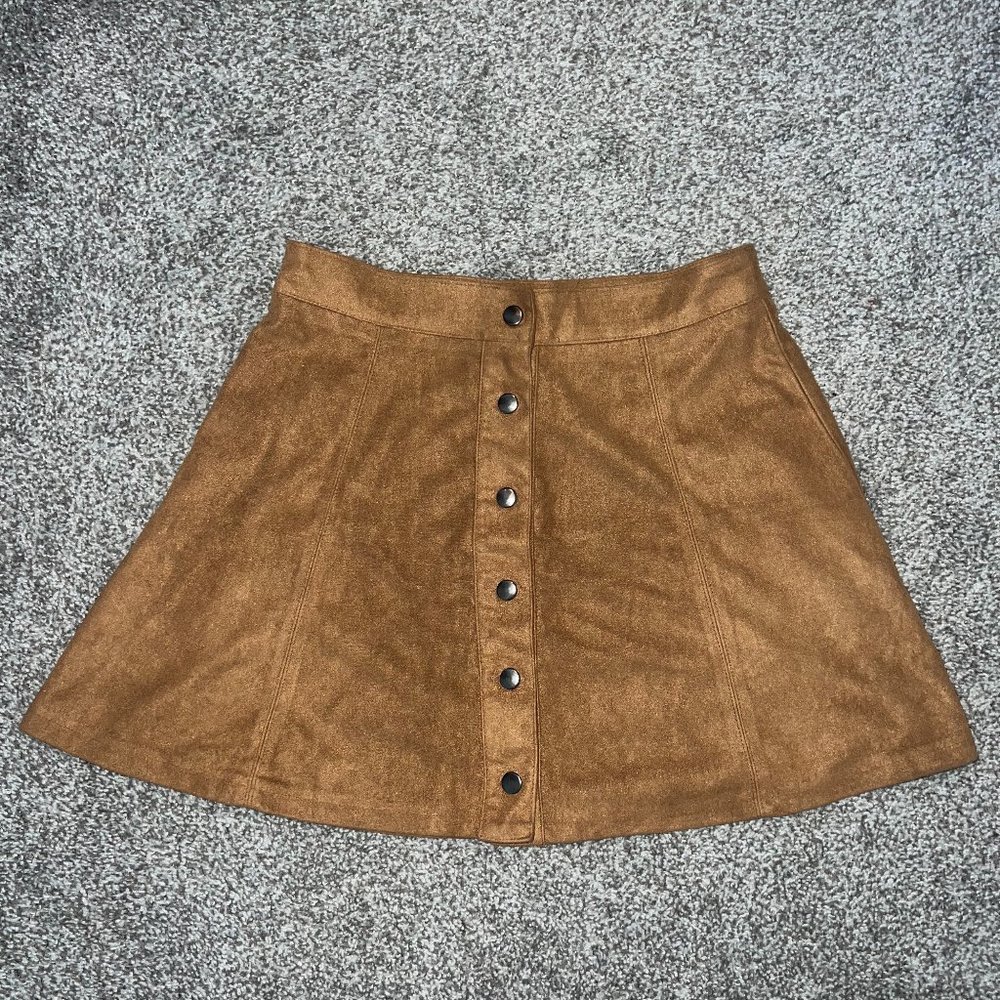 Brown Faux Suede Mini Skirt